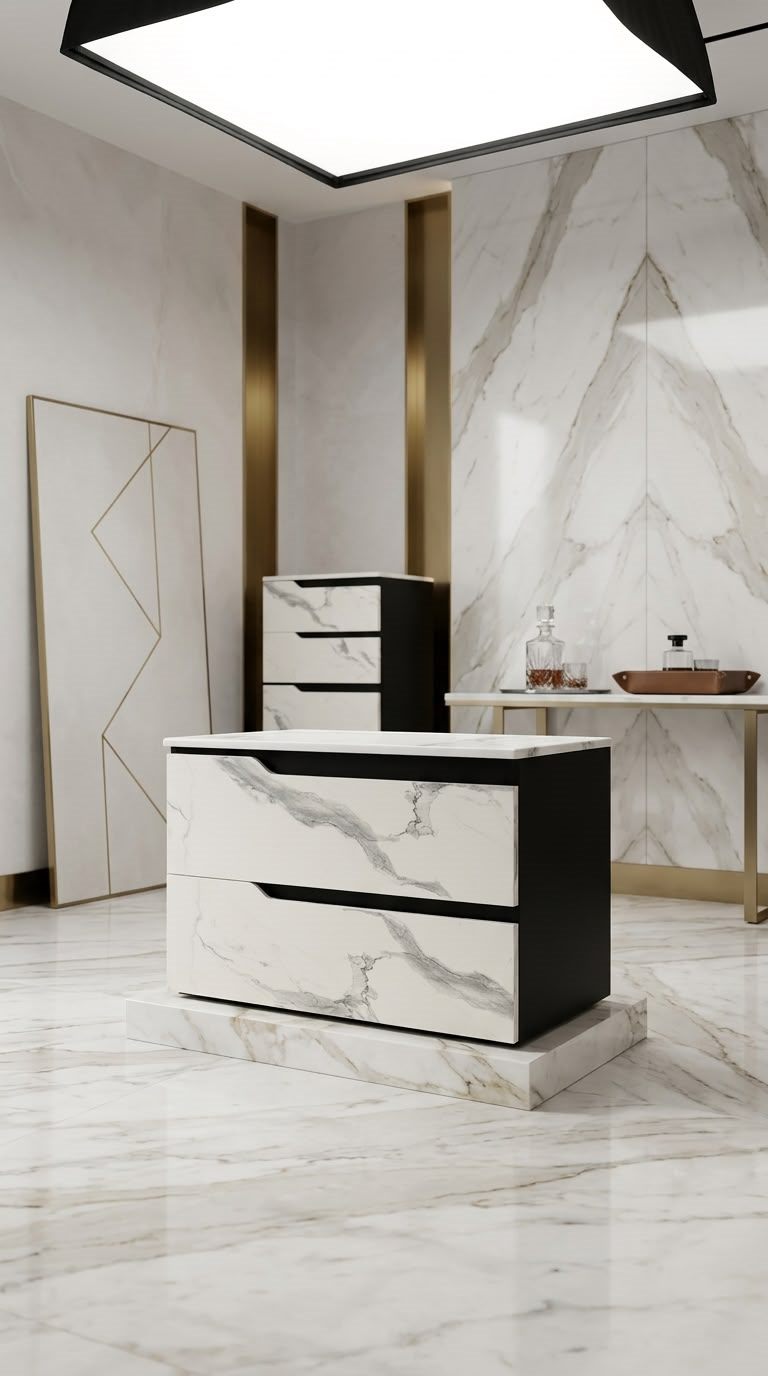 وحدة حمام DIORA كود D818-85 لون أبيض رخامي ، أسود
