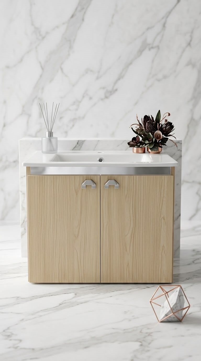 CRYSTAL bathroom unit, code C856-85, خشابي فاتح × مرايا فضي