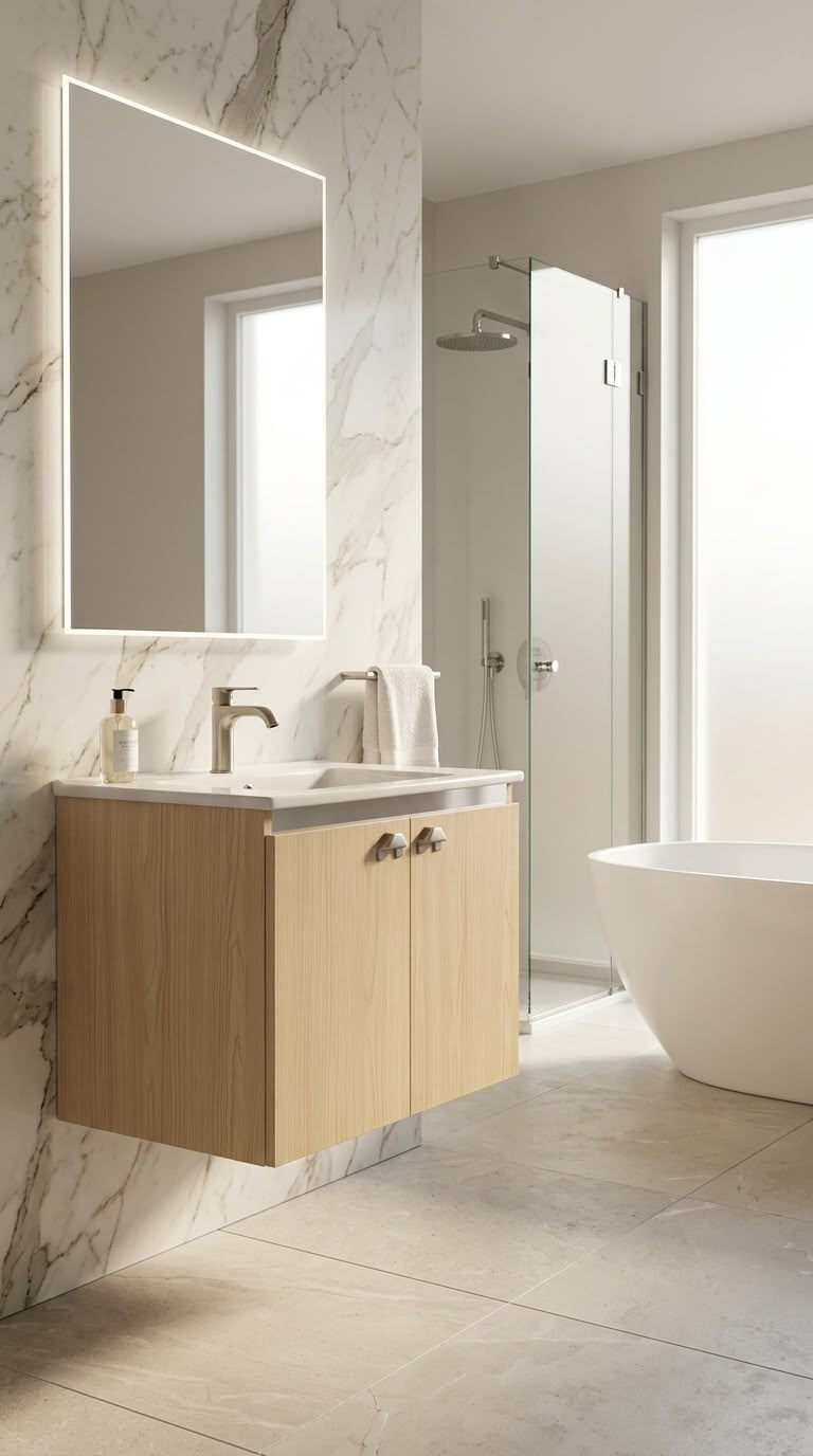 CRYSTAL bathroom unit, code C856-85, خشابي فاتح × مرايا فضي