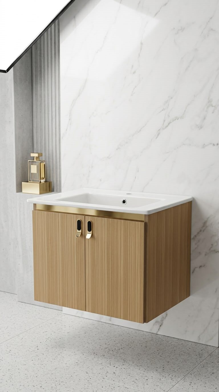 وحدة حمام CRYSTAL كود C858-85 لون خشابي فاتح × مرايا ذهبي