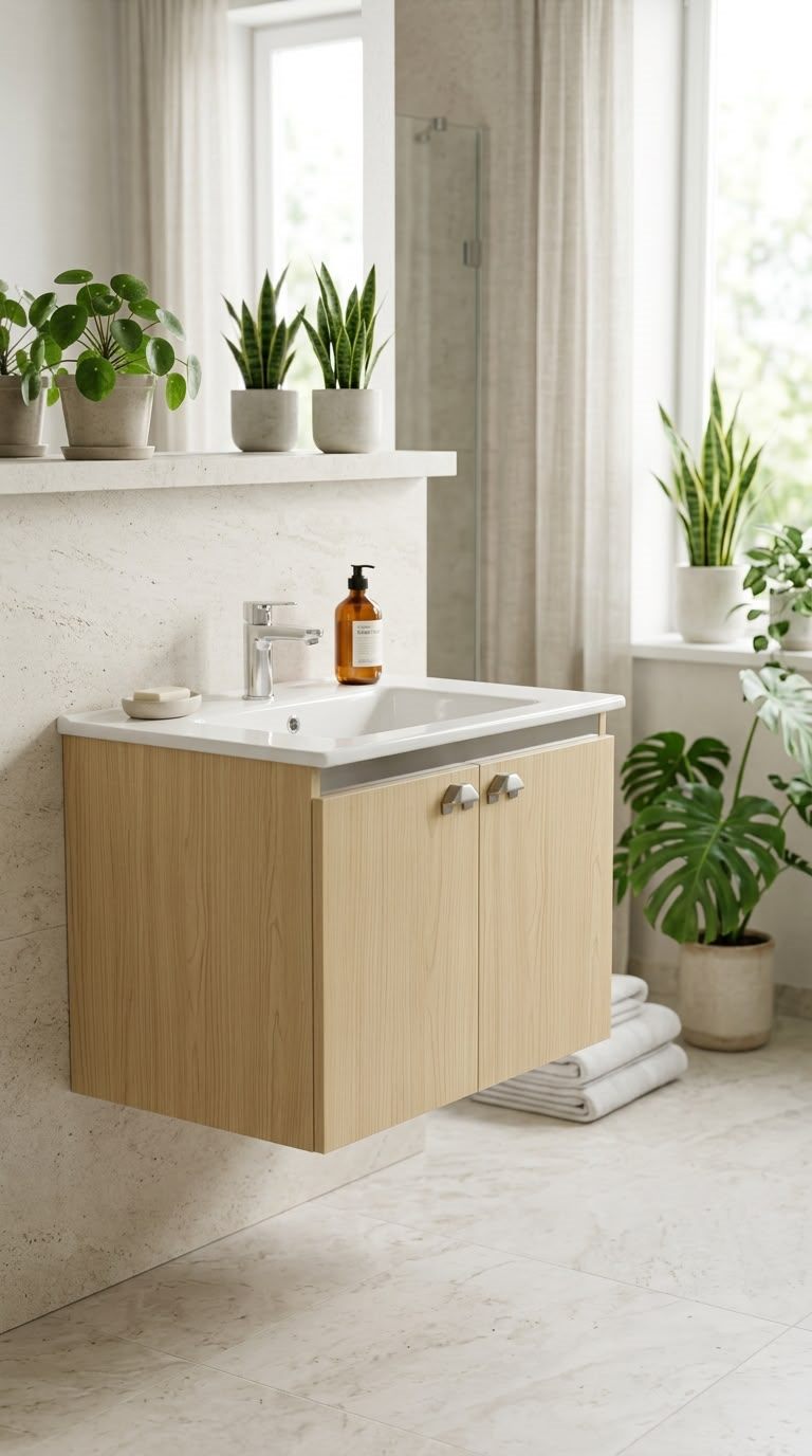 CRYSTAL bathroom unit, code C856-85, خشابي فاتح × مرايا فضي