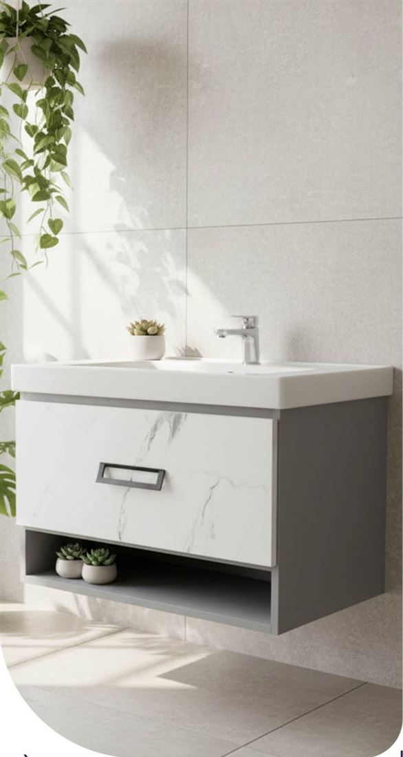 وحدة حمام BREEZE كود B402-60 لون أبيض رخامي ، رمادي