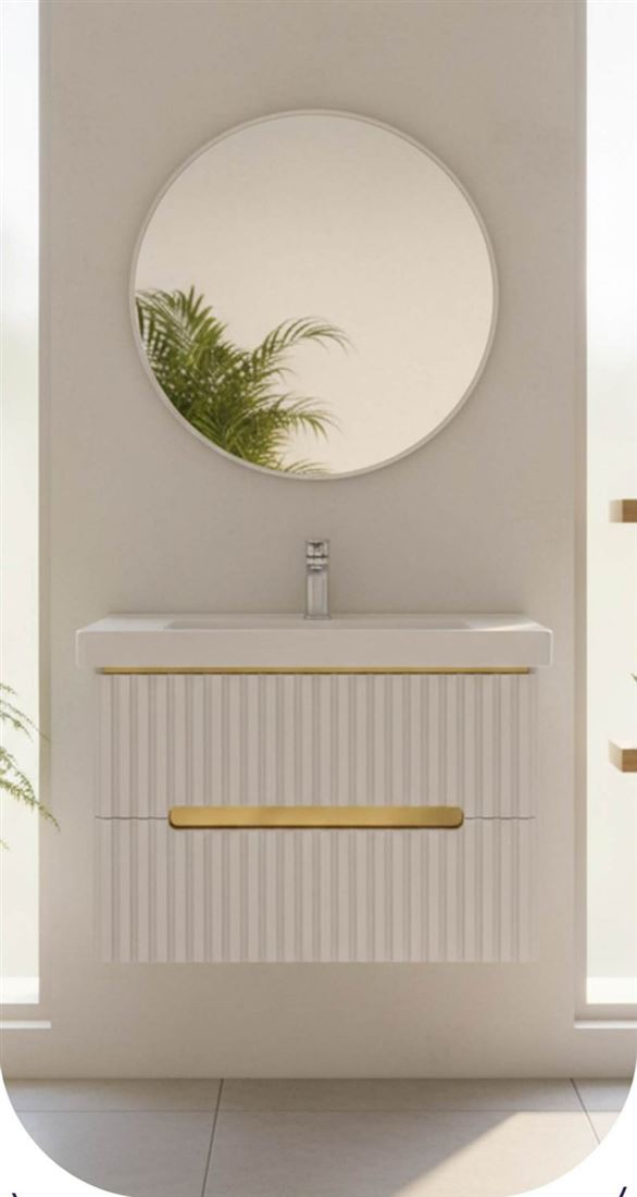 وحدة حمام DIORA كود D708-75 لون ابيض استربات × دهبي