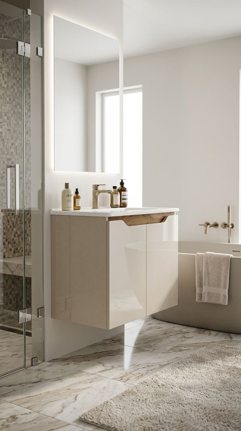 وحدة حمام CRYSTAL كود C112-60 لون بيج لامع