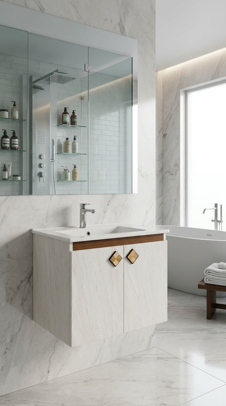 وحدة حمام CRYSTAL كود C848-85 لون رخام بيج × بني