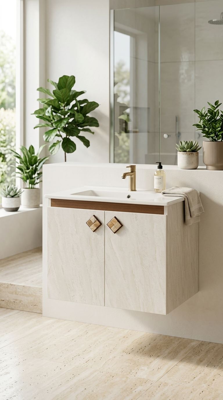 وحدة حمام CRYSTAL كود C848-85 لون رخام بيج × بني