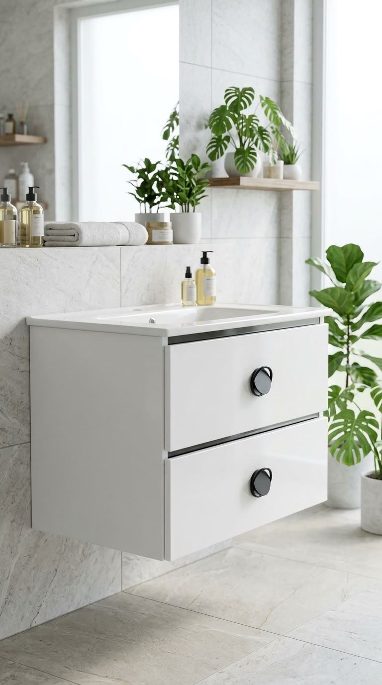 وحدة حمام DIORA كود D320-60 لون أبيض لامع ، مقبض أسود